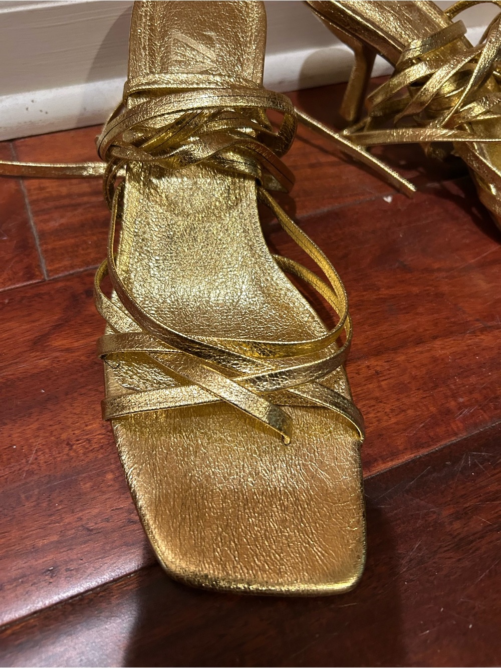 Zara Gold Strappy Heeled Sandals for Women - Picture 2 of 3